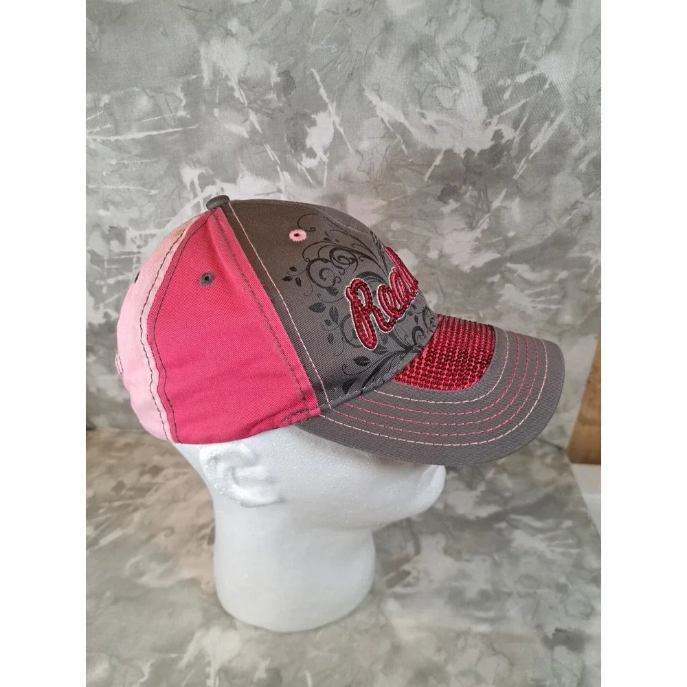 Womens Sequined Realtree Spell Out Pink Camo Hat Ball Cap